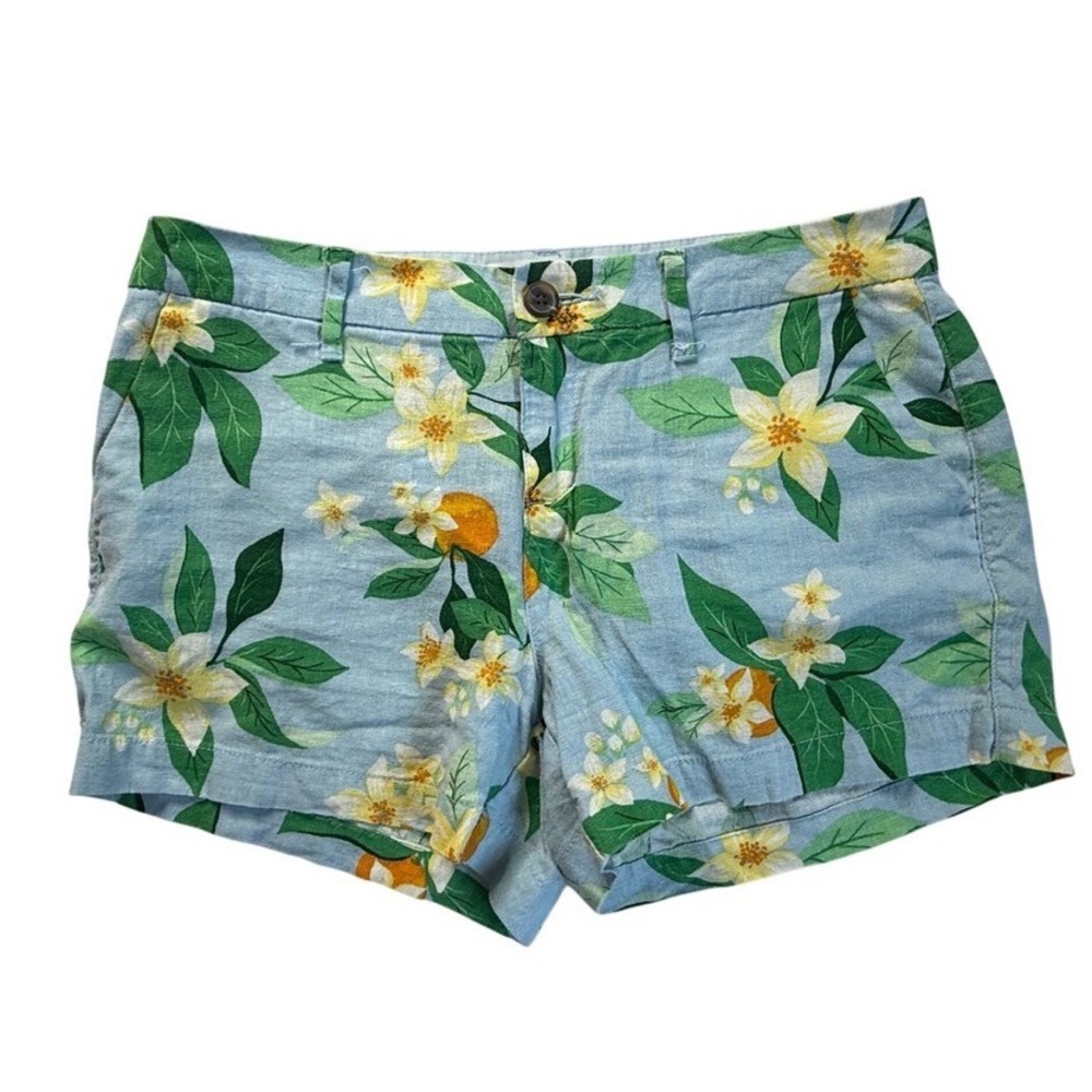 Old Navy Everyday Short Light Blue Floral Citrus Linen Blend Size 2